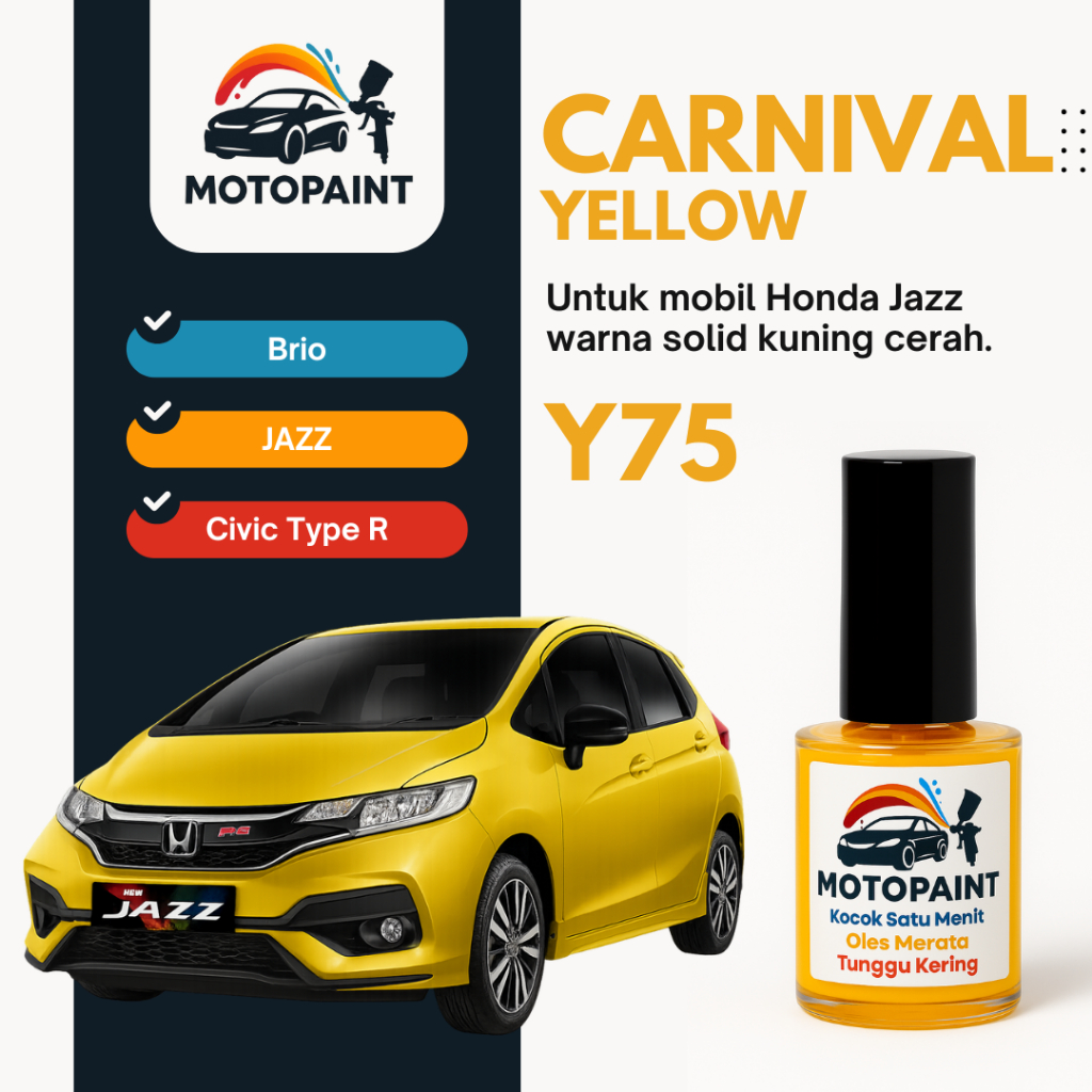 Cat Oles Mobil – Cat Baret Mobil – Touch Up Paint Carnival Yellow Y75 Honda Jazz  Warna Kuning Solid