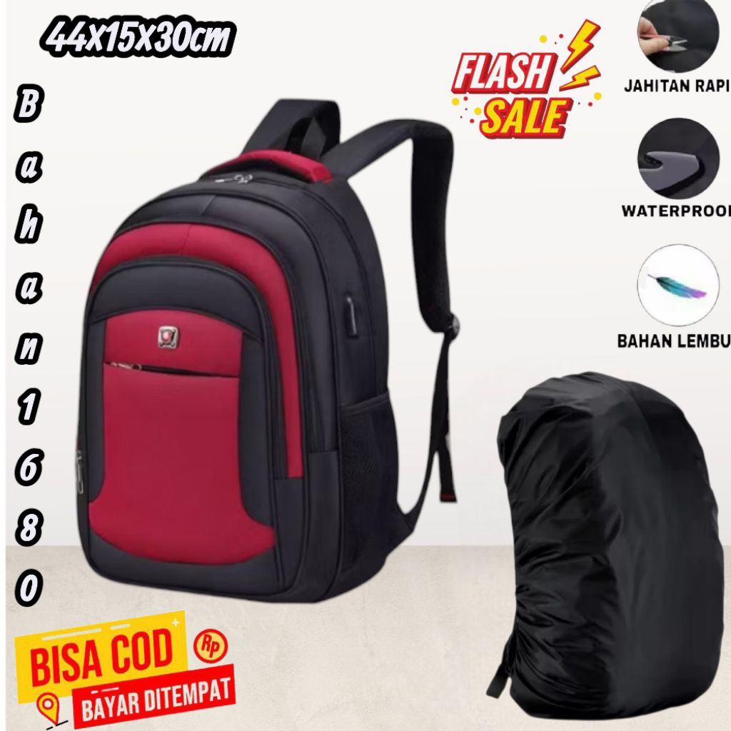 Tas Ransel Pria Bahan Kanvas 1680 Waterproof  Pilihan Paket Raincover