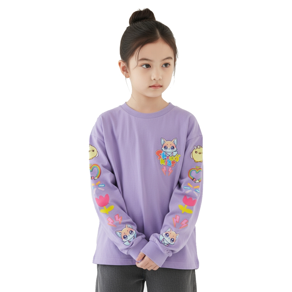 SHIBAKIDS Kaos Oversize  Anak Perempuan Lengan Panjang  Ungu