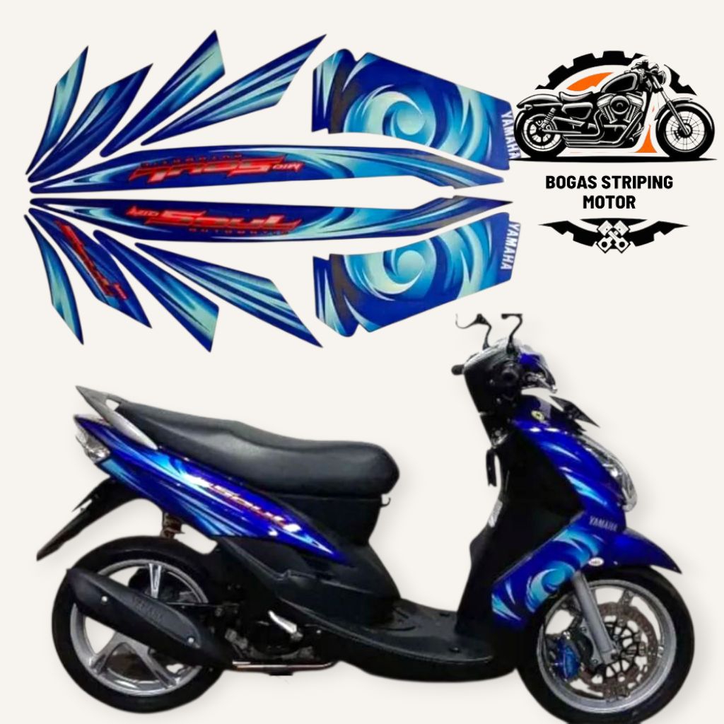Stiker Striping Mio Soul Tahun 2007 2008 Biru Full Body Standar Berkualitas Terbaik