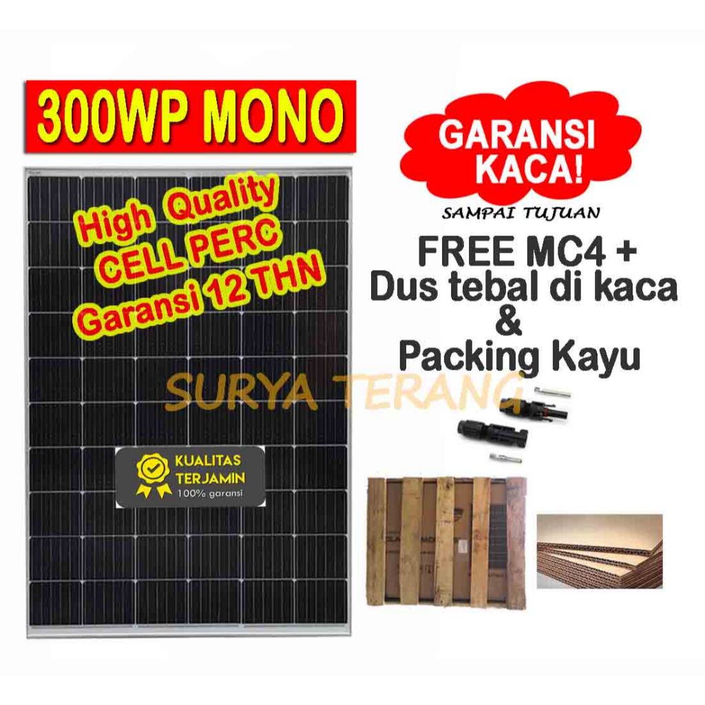 Solar Panel Surya 300wp Mono Solar Cell 300wp Mono Packing Kayu dan MC4