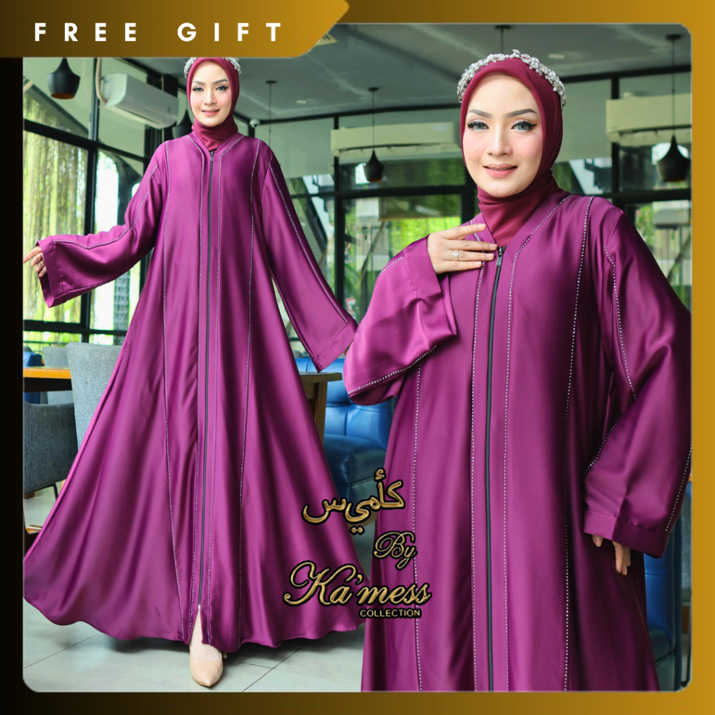 Abaya Mewah Elegan HURAYA / Gamis Saudi Abaya Turki Bahan Bamboo Silk / Abaya 2 In 1 Outer / Abaya 2