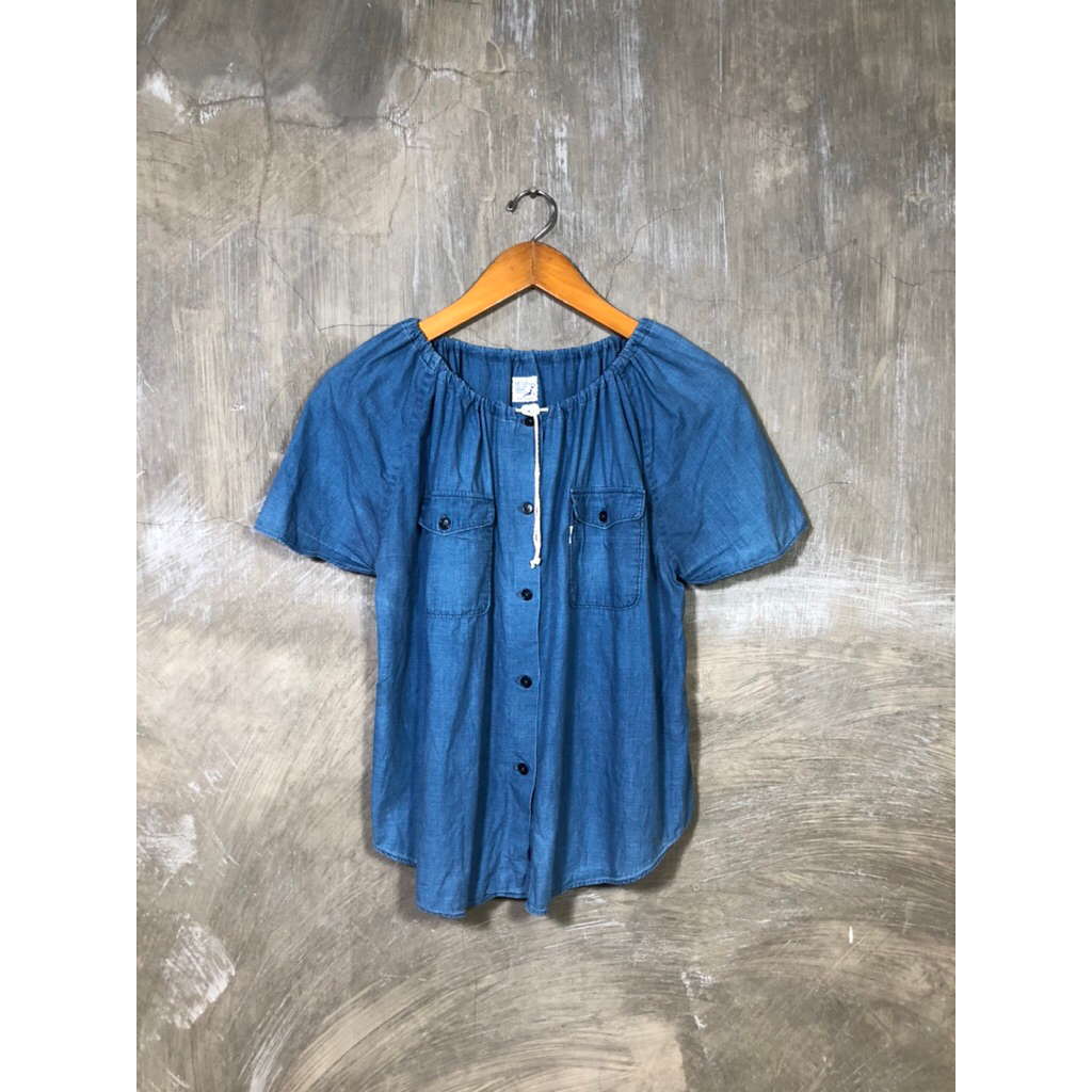 Orslow Button Up Women Blue Shirt