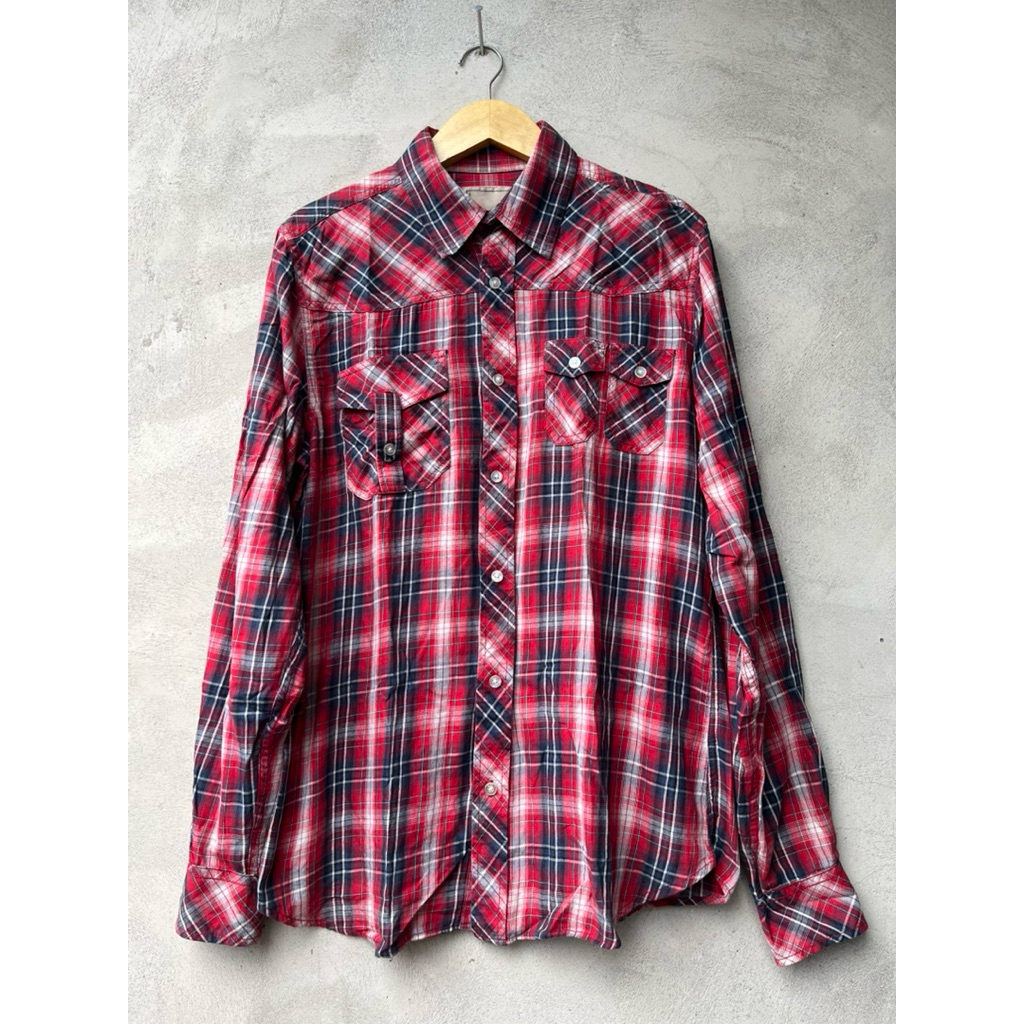 Bershka kemeja flanel pria 2nd L fit XL