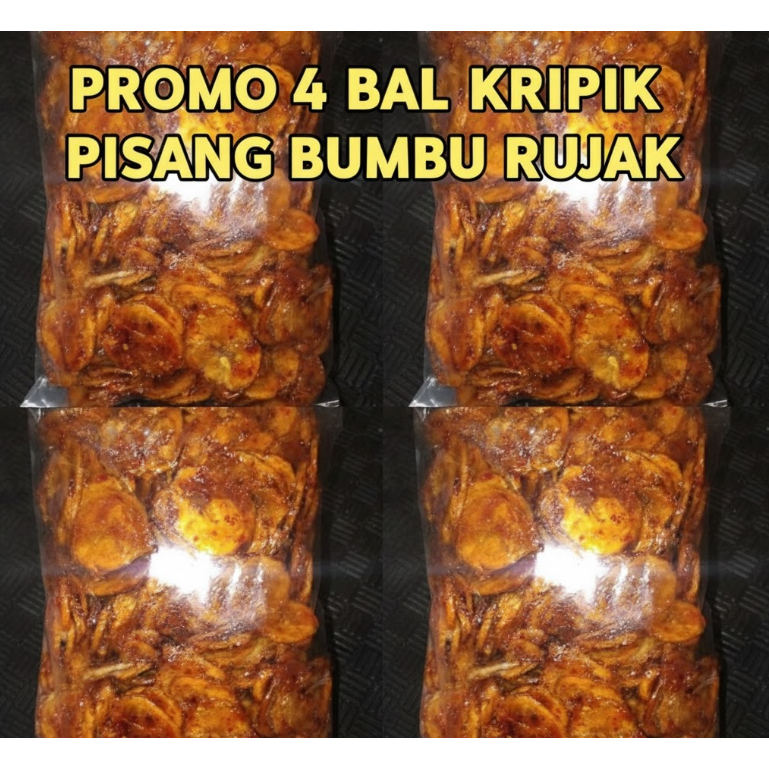 4 Bal 1kg Keripik Pisang Bumbu Rujak Pedas Manis Pisang Koin | Keripik Pisang Kepok Bestak Kemasan