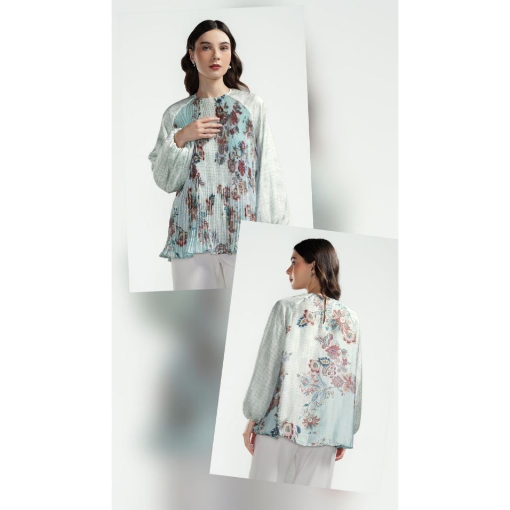 Benang Jarum x Raisa Festive Finesse Pleated Blouse - Mint (Size XS)