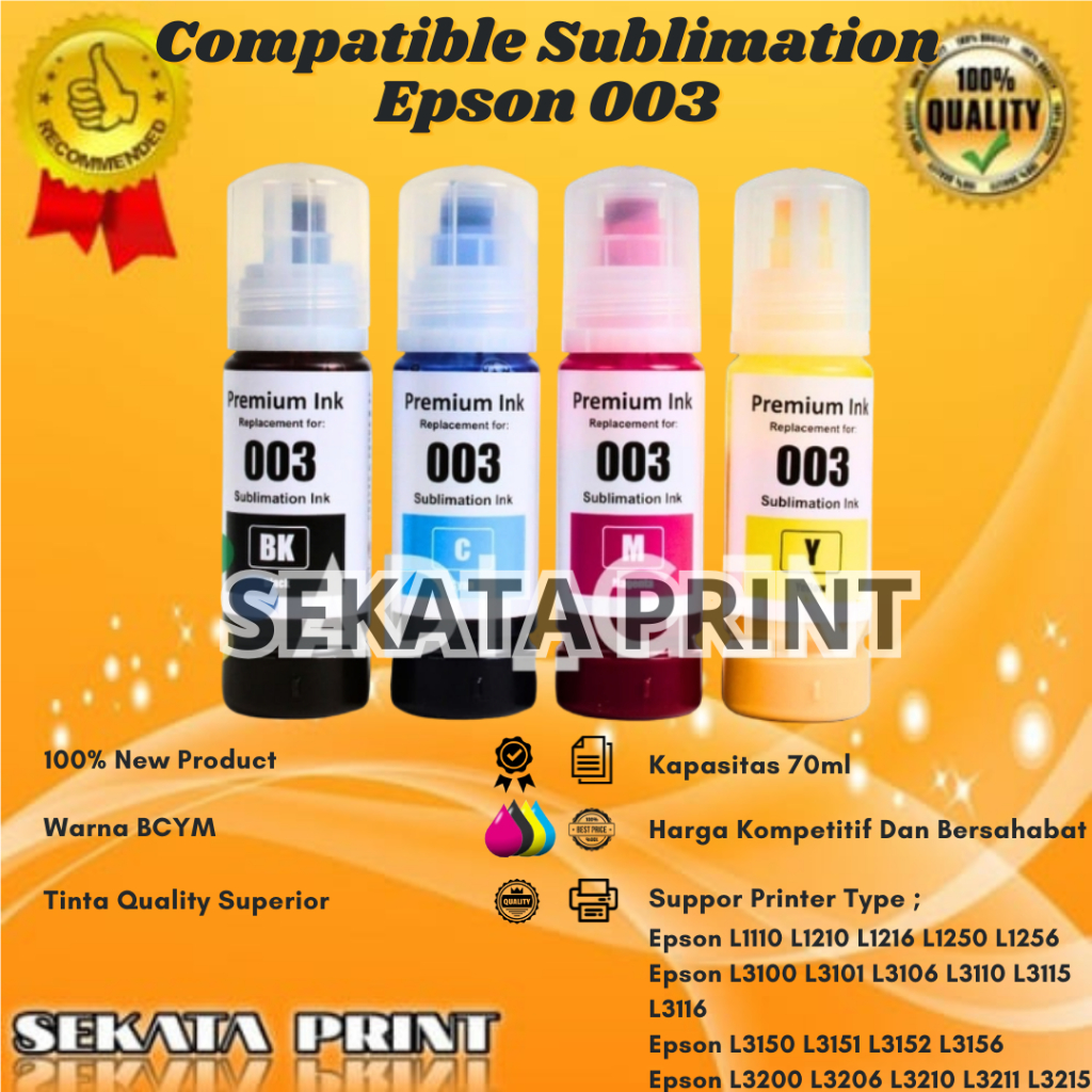 Compatible Tinta Sublim / Sublimation Epson 003 Printer  L1110 L1210 L3100 L3101 L3106 L5190 L5196 -