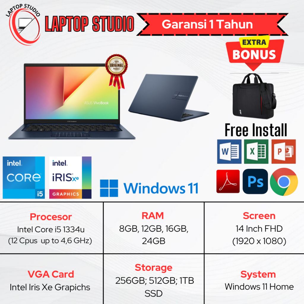Laptop Baru Asus Vivobook  Intel Core i5 1334u(Gen 13) | Intel Core i7 1355u(Gen 13)  Numberpad