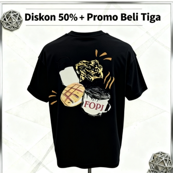 Kaos Oversize Unisex - Desain Grafis Makanan & Minuman dengan Logo FOPJ, Katun Premium Nyaman, Gaya 