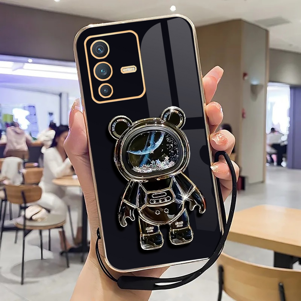 Soft Case Vivo V23 5G Casing Plating luxury dengan Stand Holder Silicone