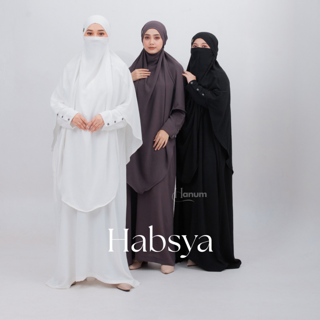 Abaya Set Khimar Niqab Habsya Series Putih | Gamis Set Haji Umroh