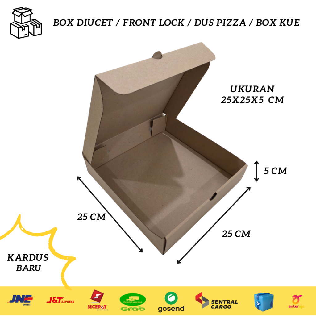 Box Pizza Ukuran 25x25x5 cm | Kardus Pizza | Diecut kotak kemasan pizza