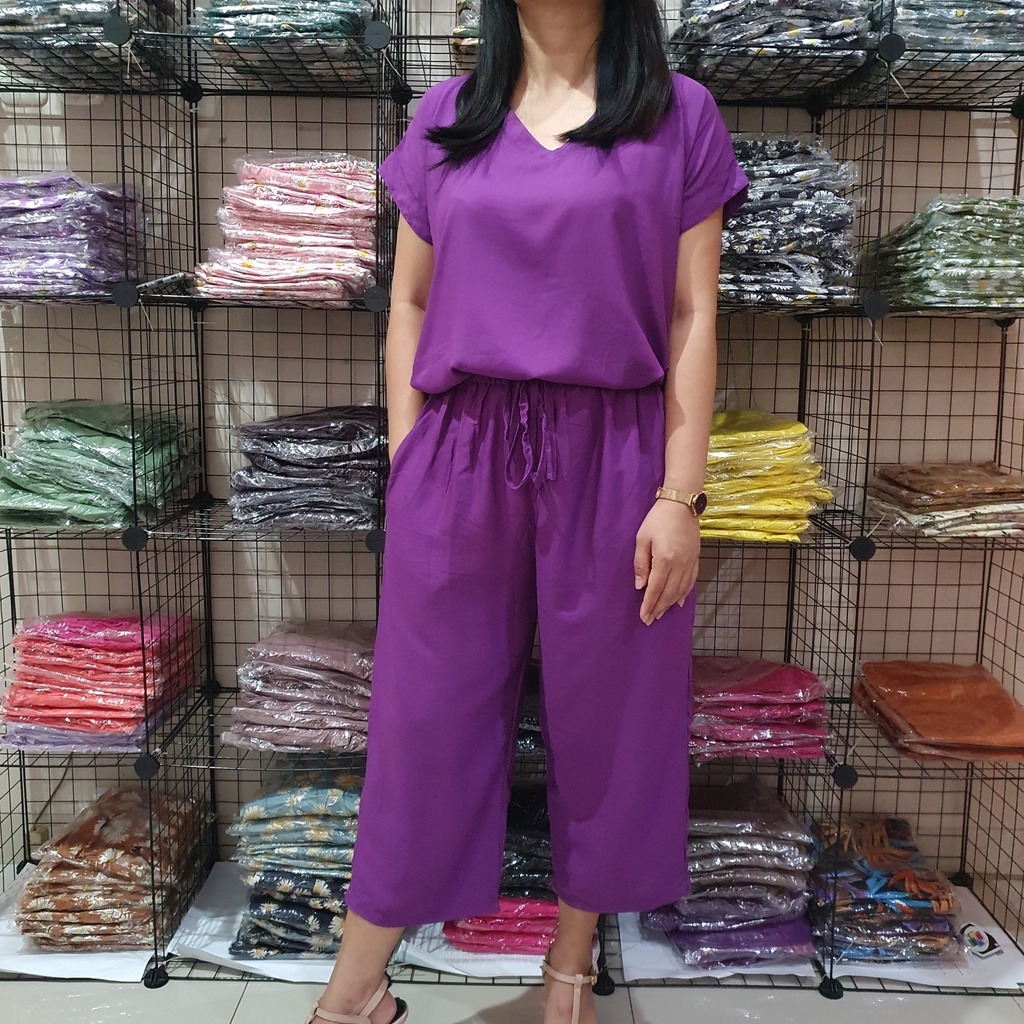 Setelan Baju Tidur Wanita Katun Rayon Adem 7/8