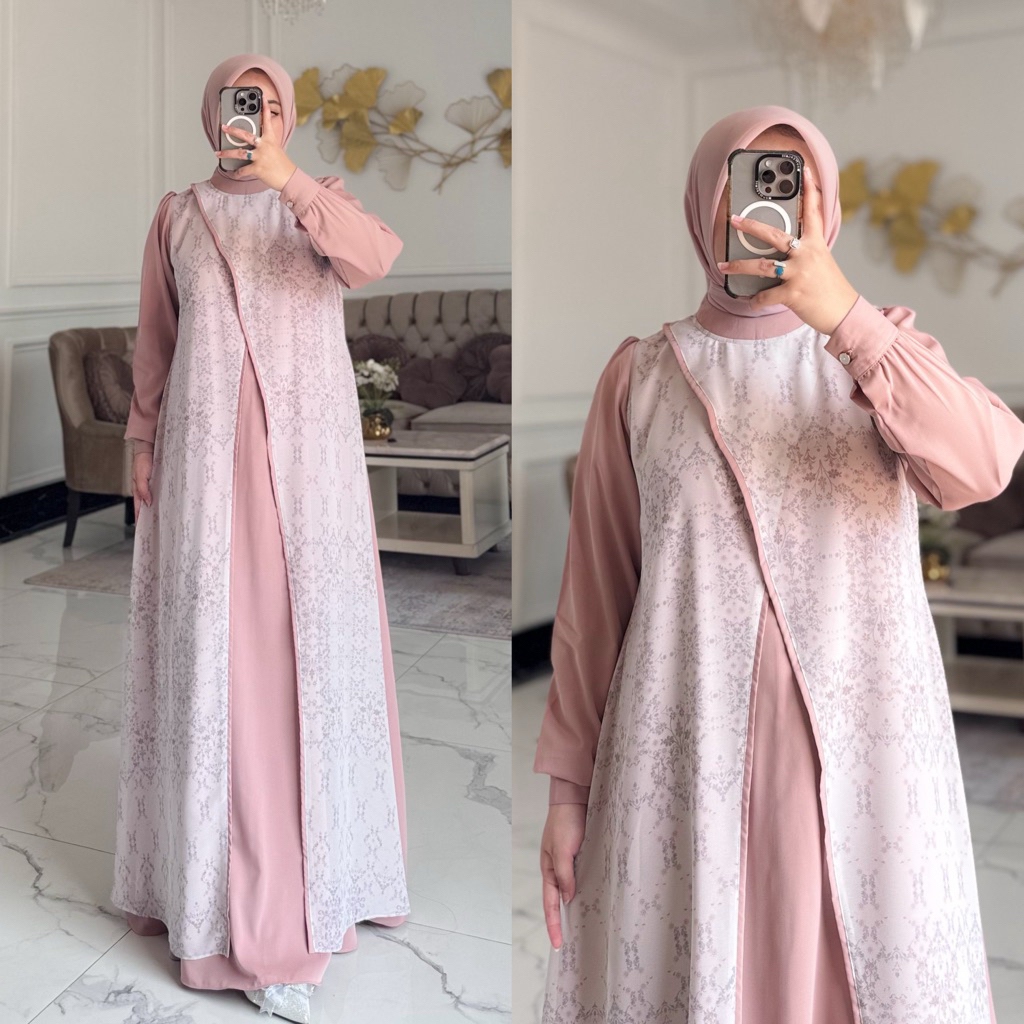 NNfashion Khansa Dress Couple Anak Gamis Muslimah-Pink