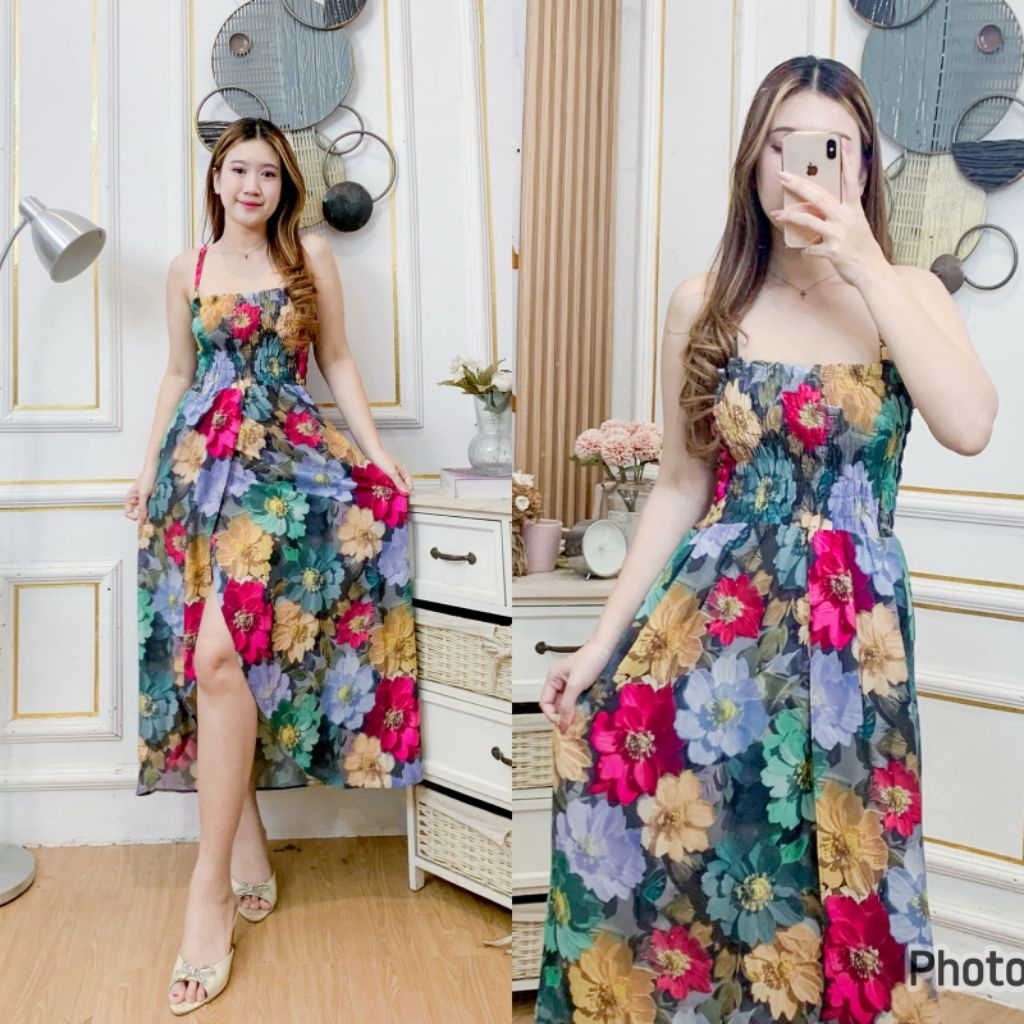 daster bali kerut dada tali panjang rok belah sandra