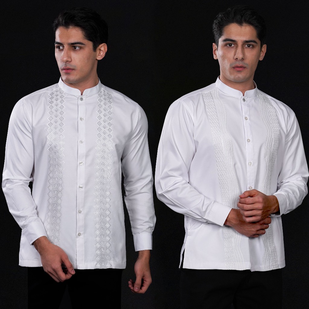 Casella Baju Koko Pria Lengan Panjang Exclusive | Baju Koko Putih Ibrahim Lengan Panjang