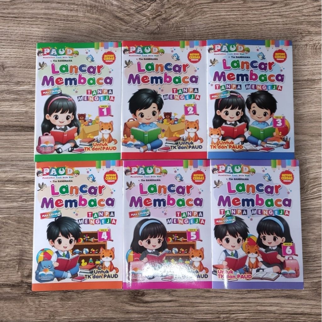BUKU BACAAN LANCAR MEMBACA TANPA MENGEJA FULL COLOUR ( JILID 1-6 )