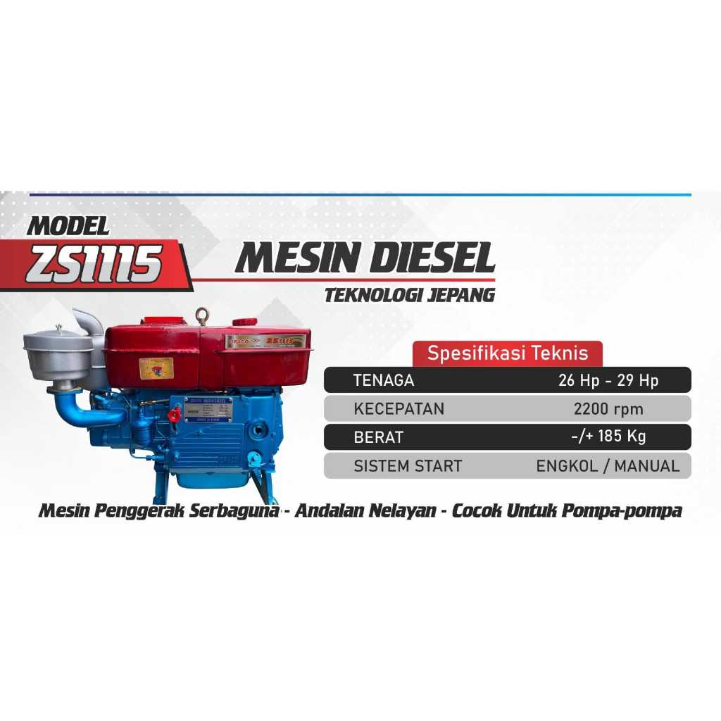 Mesin diesel dompeng zs1115 lengkap tangki 26hp draco zs1115