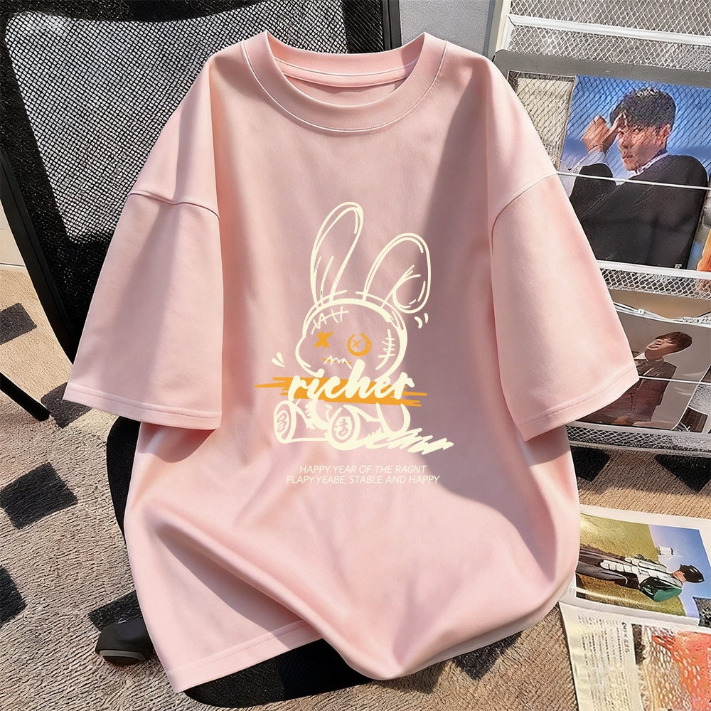 Butik Bebas Masalah - Kaos couple pasangan terbaru 2025 | Atasan pink | Kaos Sablon motif Kelinci | 