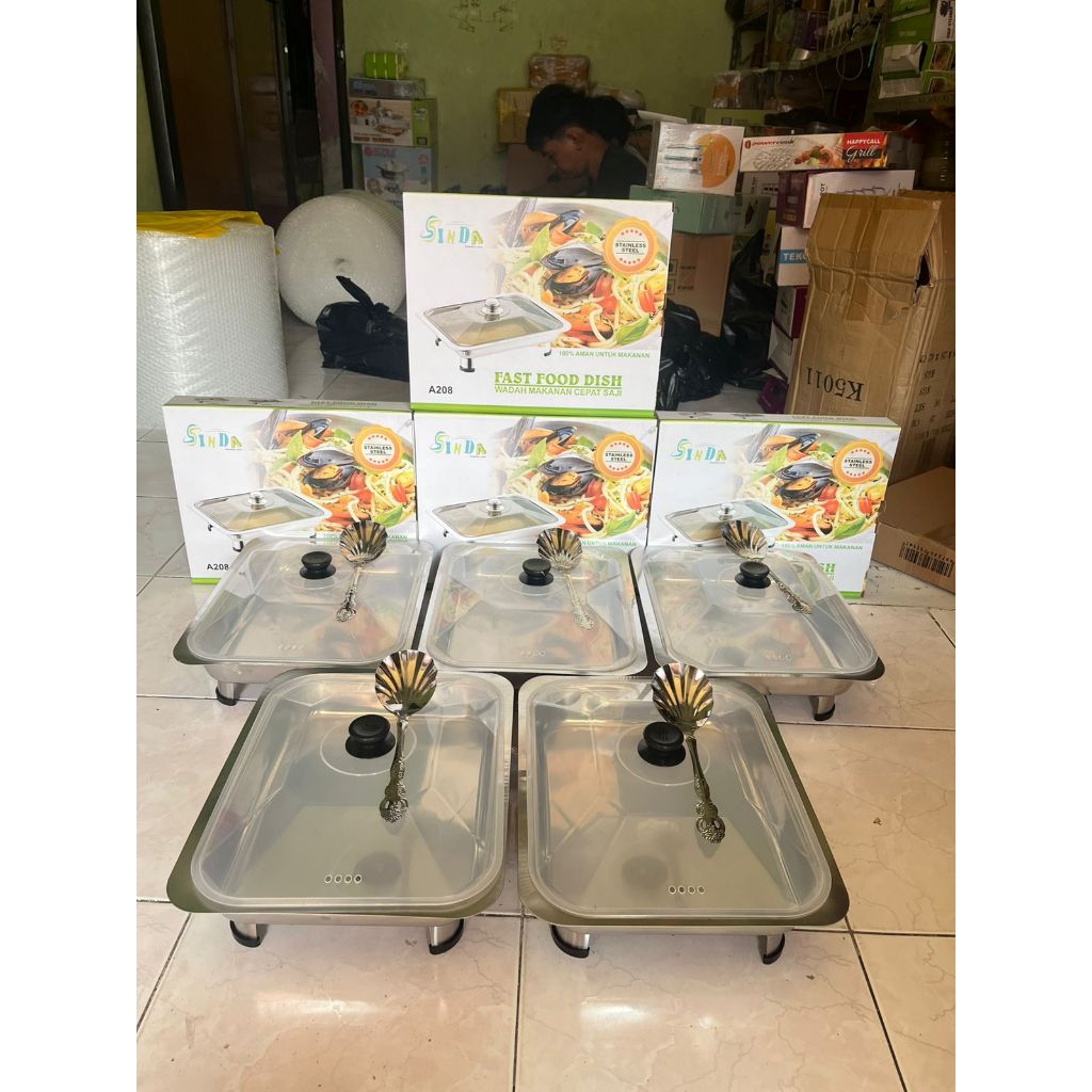 sentra_prasmanan Set Prasmanan Kotak 5 Pcs Tutup Plastik Anti Pecah Free Sendok