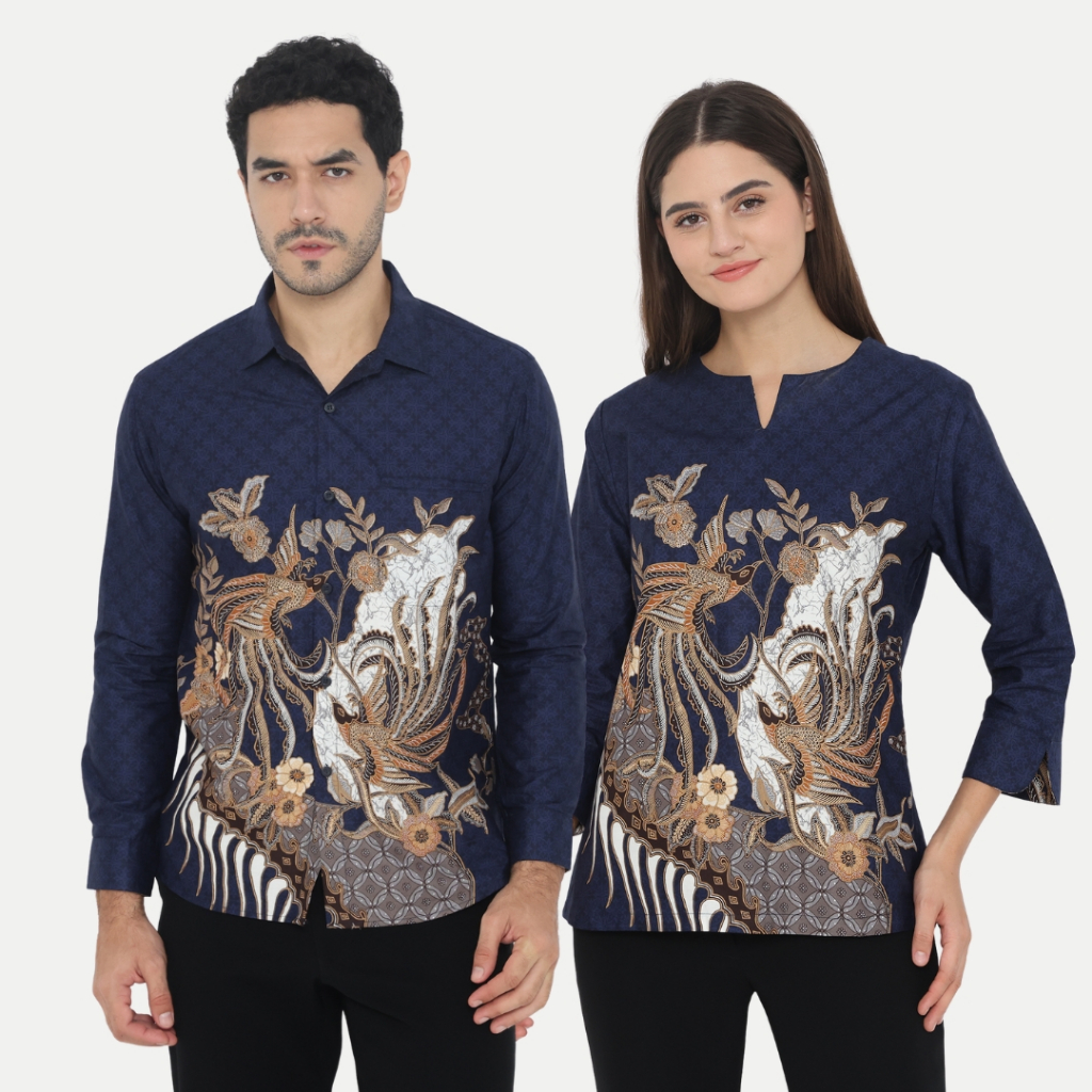 Dancus Batik Couple Atasan Batik Pria dan Wanita Warna Navy OLR322