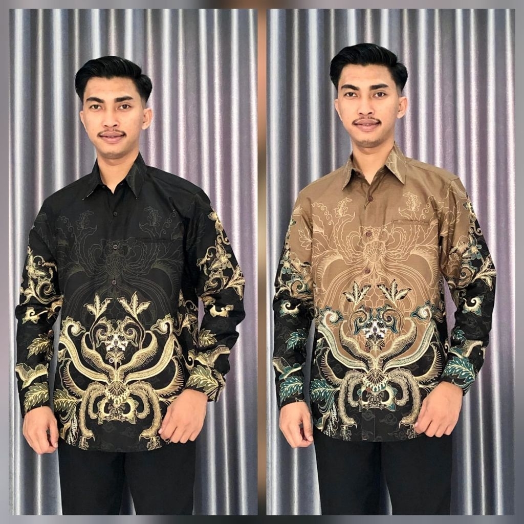 Baju Batik Pria Lengan Panjang ERKAPE Motif Elegan Premium – Batik Modern Hitam & Coklat, Kemeja For