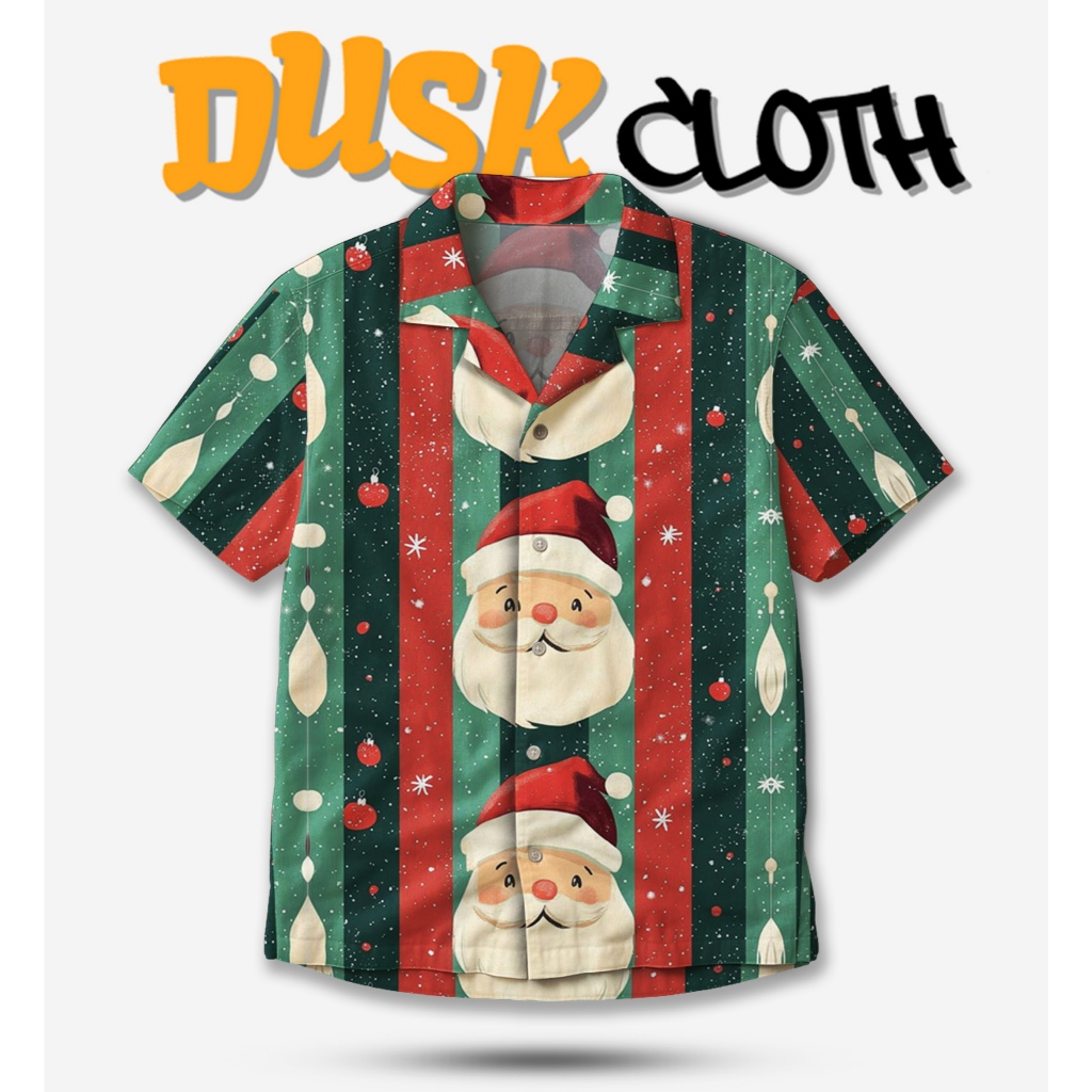DUSK.CLOTH Kemeja Santa Garis – Kemeja Natal Pria Wanita Merah Hijau Lengan Pendek Premium | DS-72