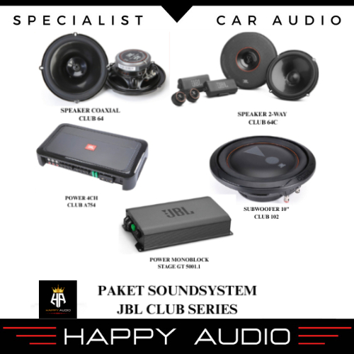 Paket Audio Mobil Full JBL CLUB SERIES - Speaker Split 2-Way Club 64C Coaxial Club 64 Power 4CH Club