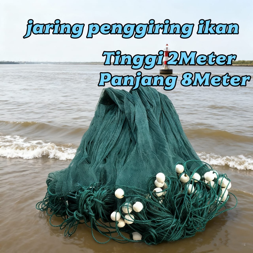 Jaring Ramat Sekat Panen Giring Ikan Koi Bandeng Tambak TINGGI2M PANJANG 8M siap pakai