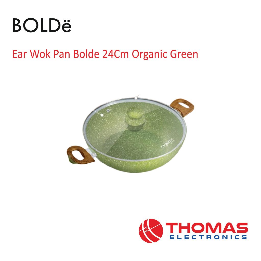 Organic Green 2 Ear Wok Pan Bolde 24 Cm Panci Wajan Granite Ceramic Tutup Kaca Anti Lengket Original