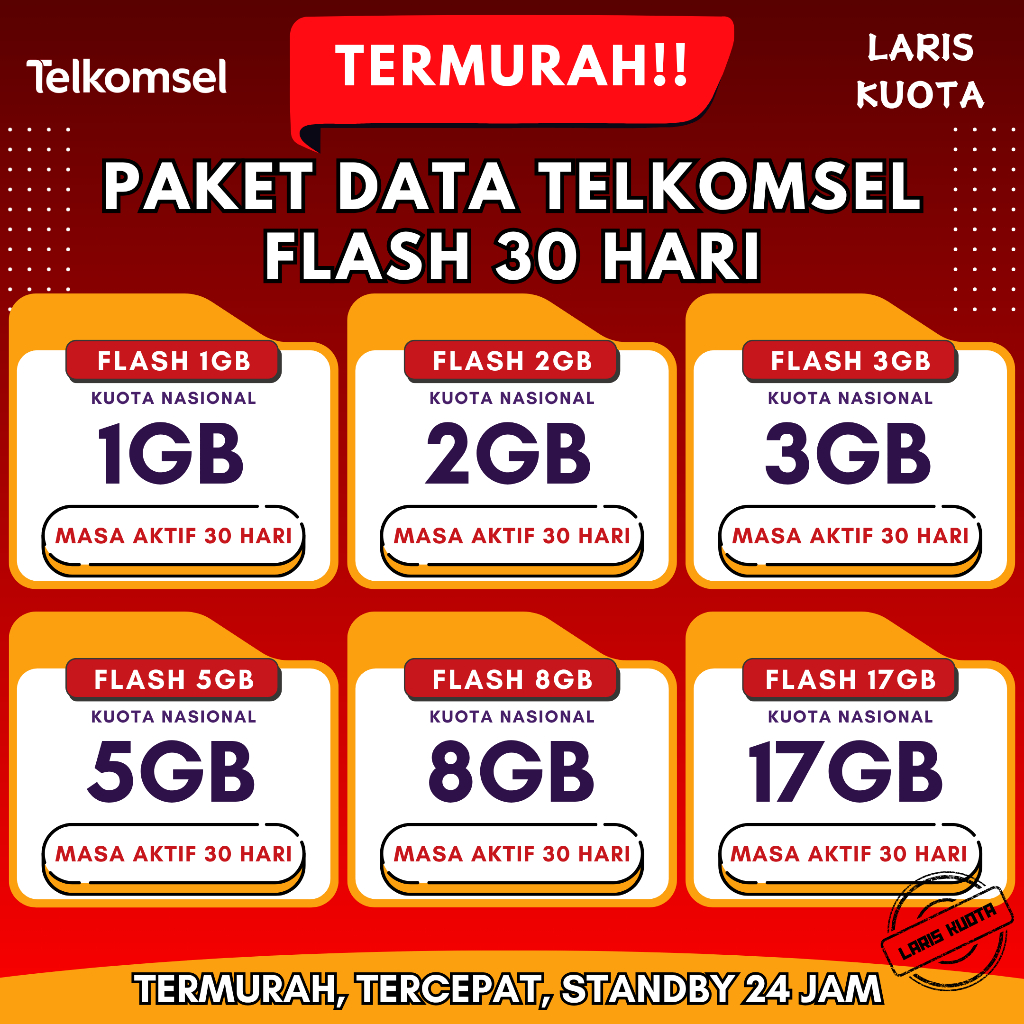 Paket Data Kuota Telkomsel Flash 30 Hari All Zona – Bisa untuk Kalimantan, Sulawesi, Papua, dan Malu