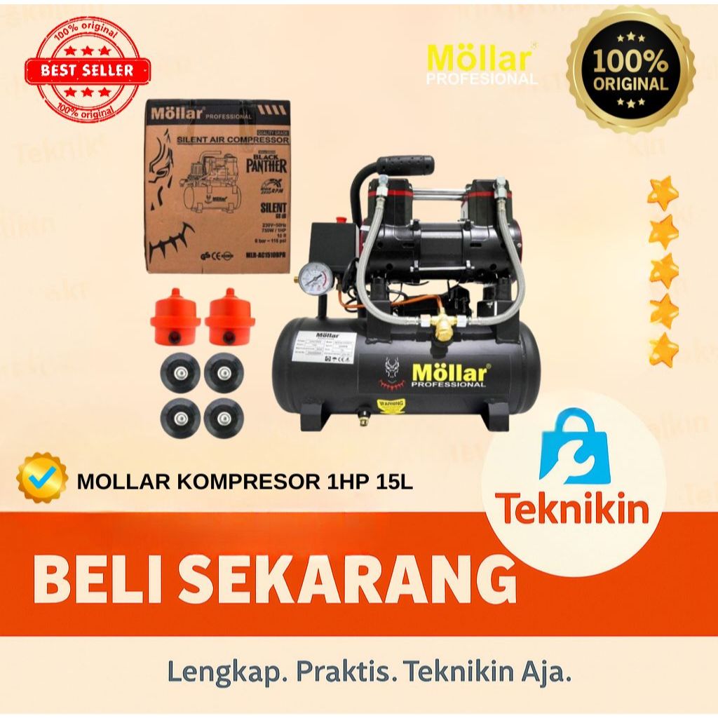 MOLLAR AC1515BPR BLACK PANTHER KOMPRESOR UDARA 1HP 15LITER OILESS