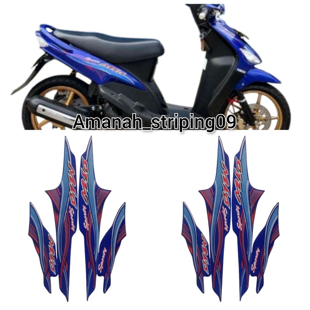 Set stiker striping standart motor mio sporty/mio smile 2005 warna biru ful set body terbaik