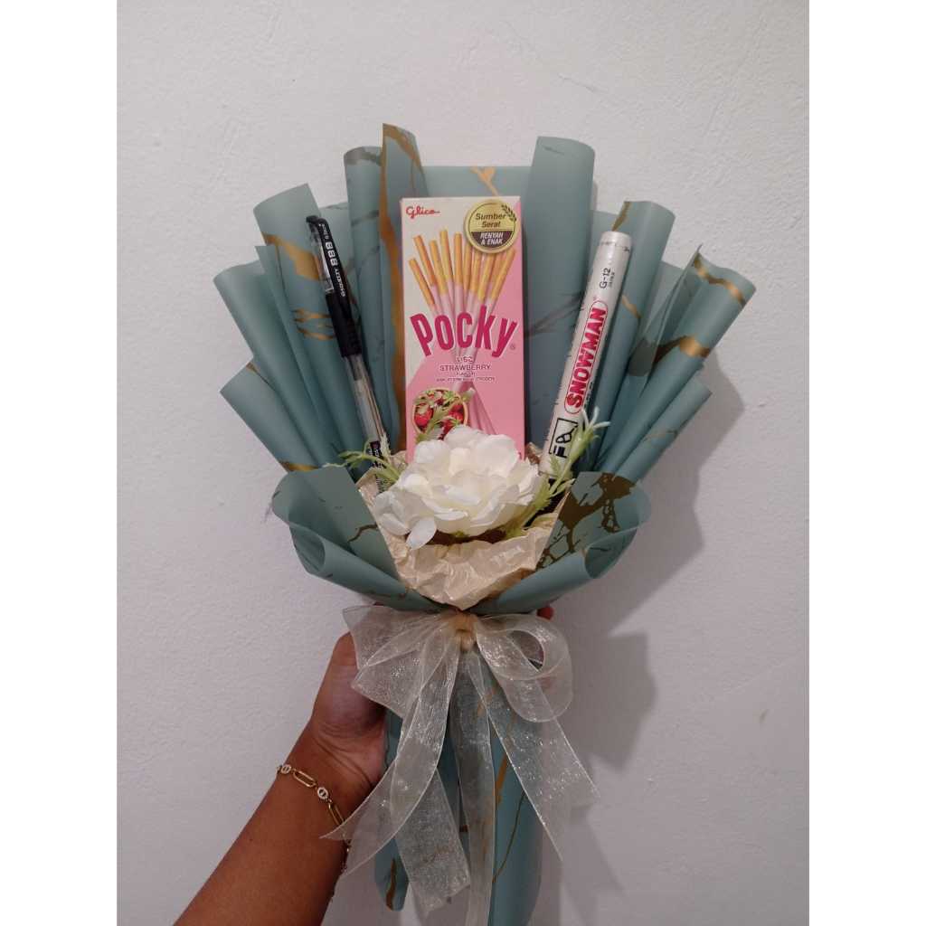 Ready Buket Bucket Bunga Kado Free Topper Untuk Hari Guru - Buket Alat Tulis Hari guru - Buket Stati