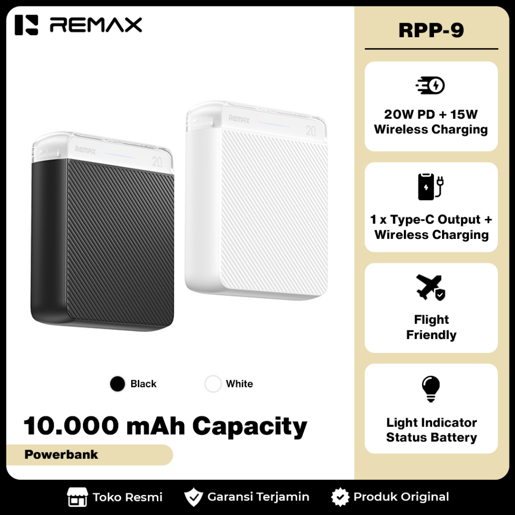 Power Bank REMAX RPP-9 10000mAh (QC3.0+PD3.0) - Black/White