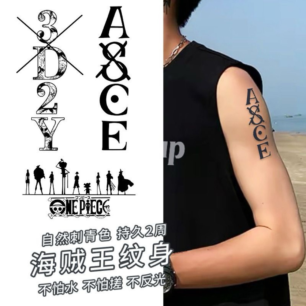 Medan tatto semi permanen motif tulisan one piece temporary