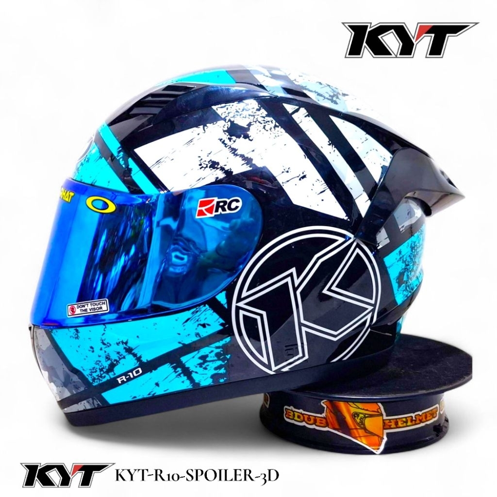 Helm KYT r10 #3 aqua blue ganteng Spoiler 3D Original KYT