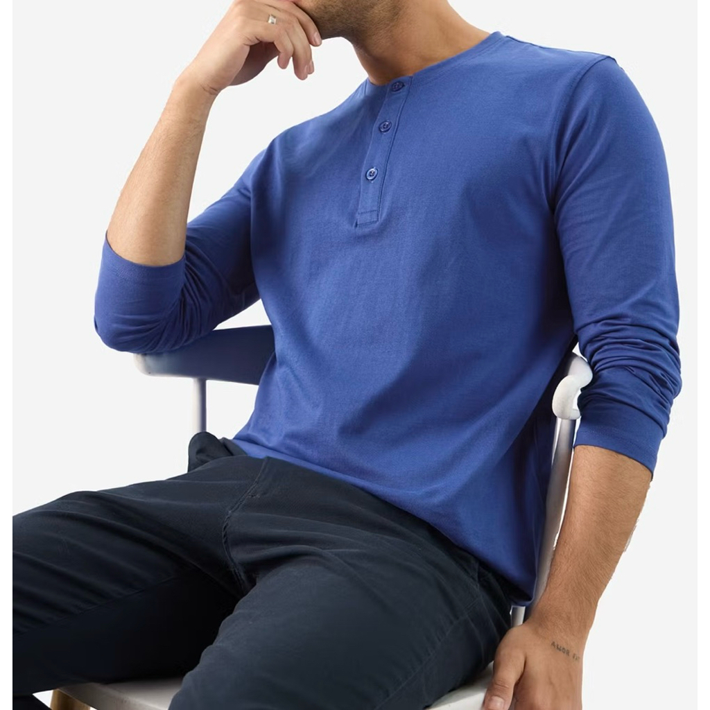 T-shirt tee kaos lengan panjang hammer henley blue size medium good condition