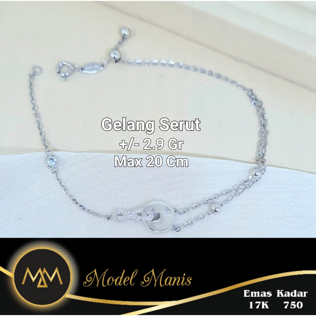 Model Manis Gold - Gelang Serut Infinity Coin Putih - Emas 17k 750