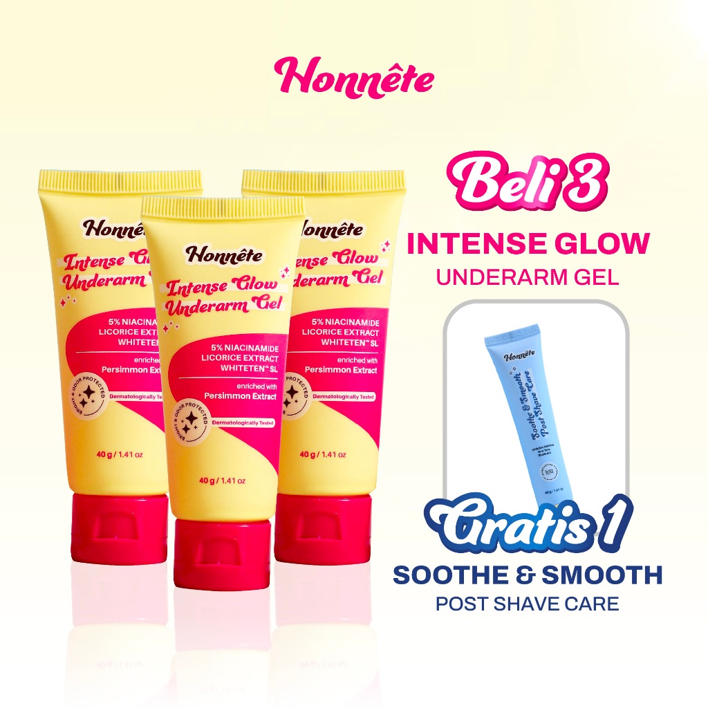 (BELI 3 GRATIS 1 pcs Soothe & Smooth Post Shave Care) Honnete Intense Glow Underarm Gel - Gel Pencer