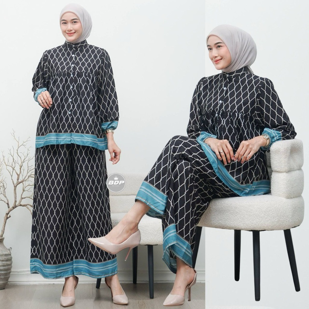 SETELAN RAYON WANITA JUMBO LENGAN KARET ONSET KEKINIAN - MALIKA FASHION