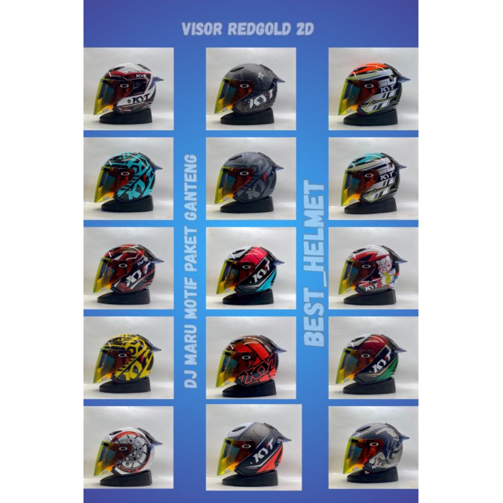 KYT DJ MARU ALL MOTIF KACA REDGOLD FREE SPOILER 2D - HELM KYT ORIGINAL DOT SNI HALF FACE UNTUK DEWAS