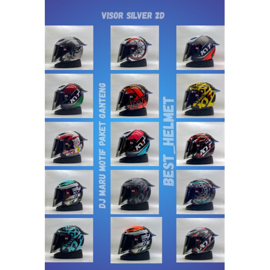 KYT DJ MARU ALL MOTIF KACA SILVER FREE SPOILER 2D - HELM KYT ORIGINAL DOT SNI HALF FACE UNTUK DEWASA