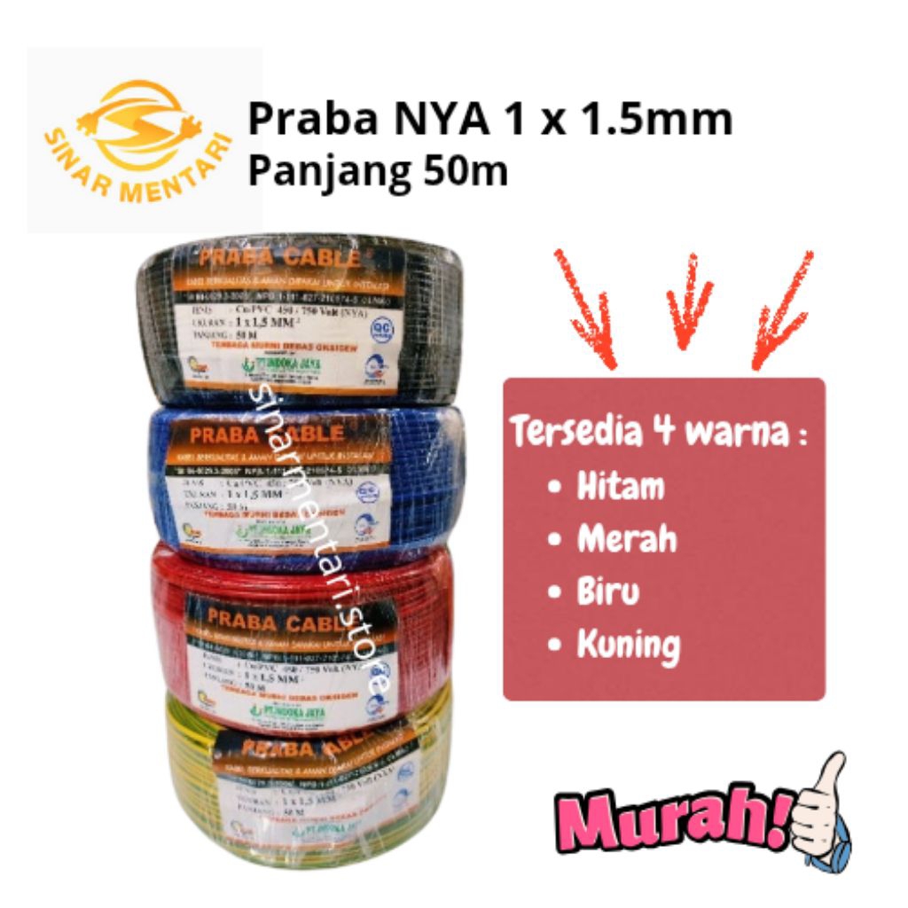 Kabel Listrik NYA 1 x 1,5 mm Praba Tunggal Roll 50M