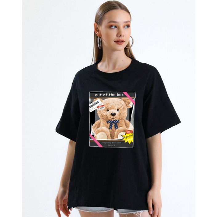 Kaos Wanita Lengan Pendek Korean Style BEAR OUT OF THE BOX | Baju Atasan Wanita Terbaru Warna Pastel