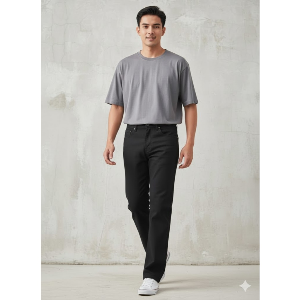 Daone Celana Jeans Pria Panjang Standar Reguler Hitam