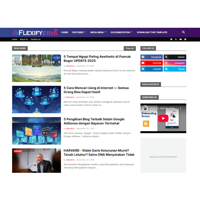 Tema Blogger Blogspot Profesional FLEXIFY | Desain Elegan | Support Adsense