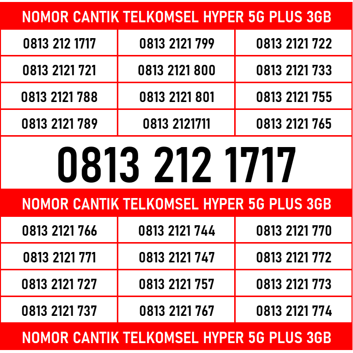Nomor Cantik Kartu Perdana Telkomsel 5G kuota 3GB