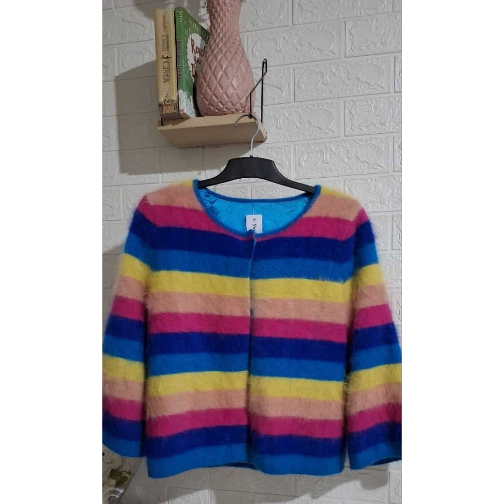 CARDI RAINBOW FUZZY BAJU WANITA RAJUT CARDIGAN BAJU KOREA CARDIGAN FUZZY