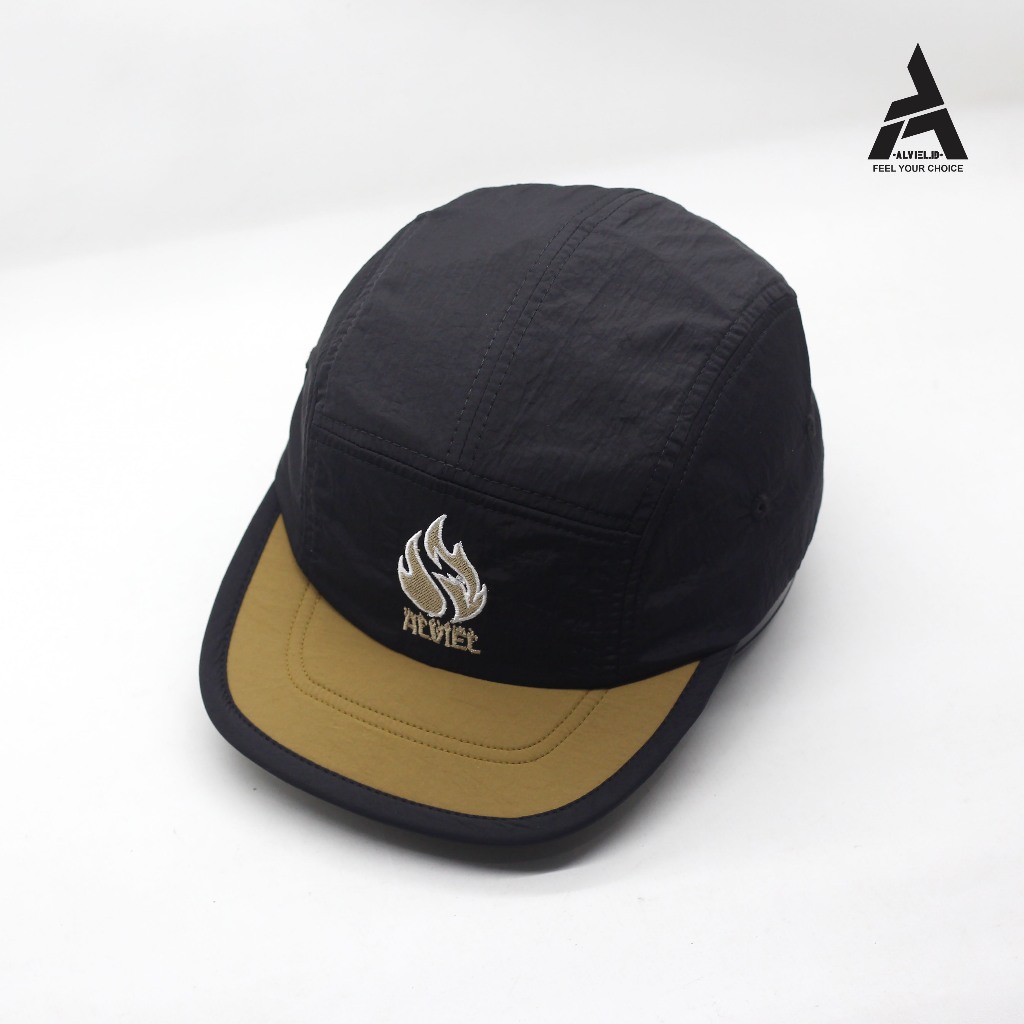 ALVIEL -  Topi Running  dan Topi Sepeda 5 Panel Hitam dan Cream Pria Dewasa